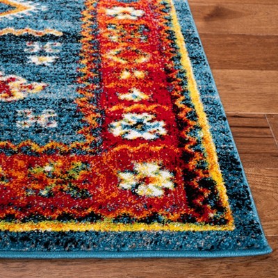 Blue Square Stain-Resistant Synthetic Non-Slip Rug 79" x 79"