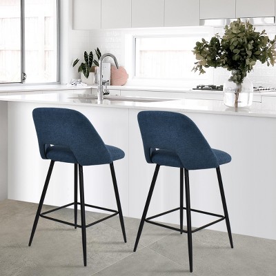 Edwin 26.5" inches Fabric Counter Height Stools,Armless Upholstered Counter Stools With Backs Set Of 2,Black Metal Frames-The Pop Home