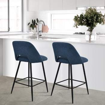 Edwin 26.5" inches Fabric Counter Height Stools,Armless Upholstered Counter Stools With Backs Set Of 2,Black Metal Frames-The Pop Maison