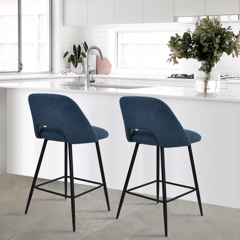 Edwin 26.5" inches Fabric Counter Height Stools,Armless Upholstered Counter Stools With Backs Set Of 2,Black Metal Frames-The Pop Maison, 1 of 16