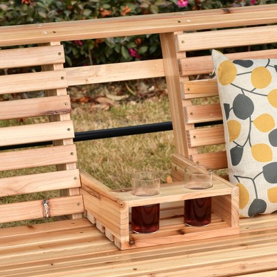 Natural Fir Wood 3-Seater Porch Swing with Folding Table