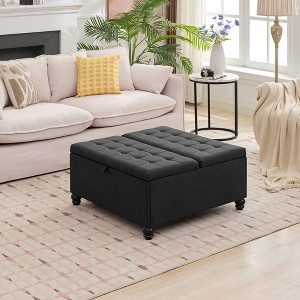Large Square Storage Ottoman, 35" Tufted Ottoman with Storage, Oversized Ottoman Coffee Table with Lift Top,Modern Storage Ottoman for Living Room - 1 of 4