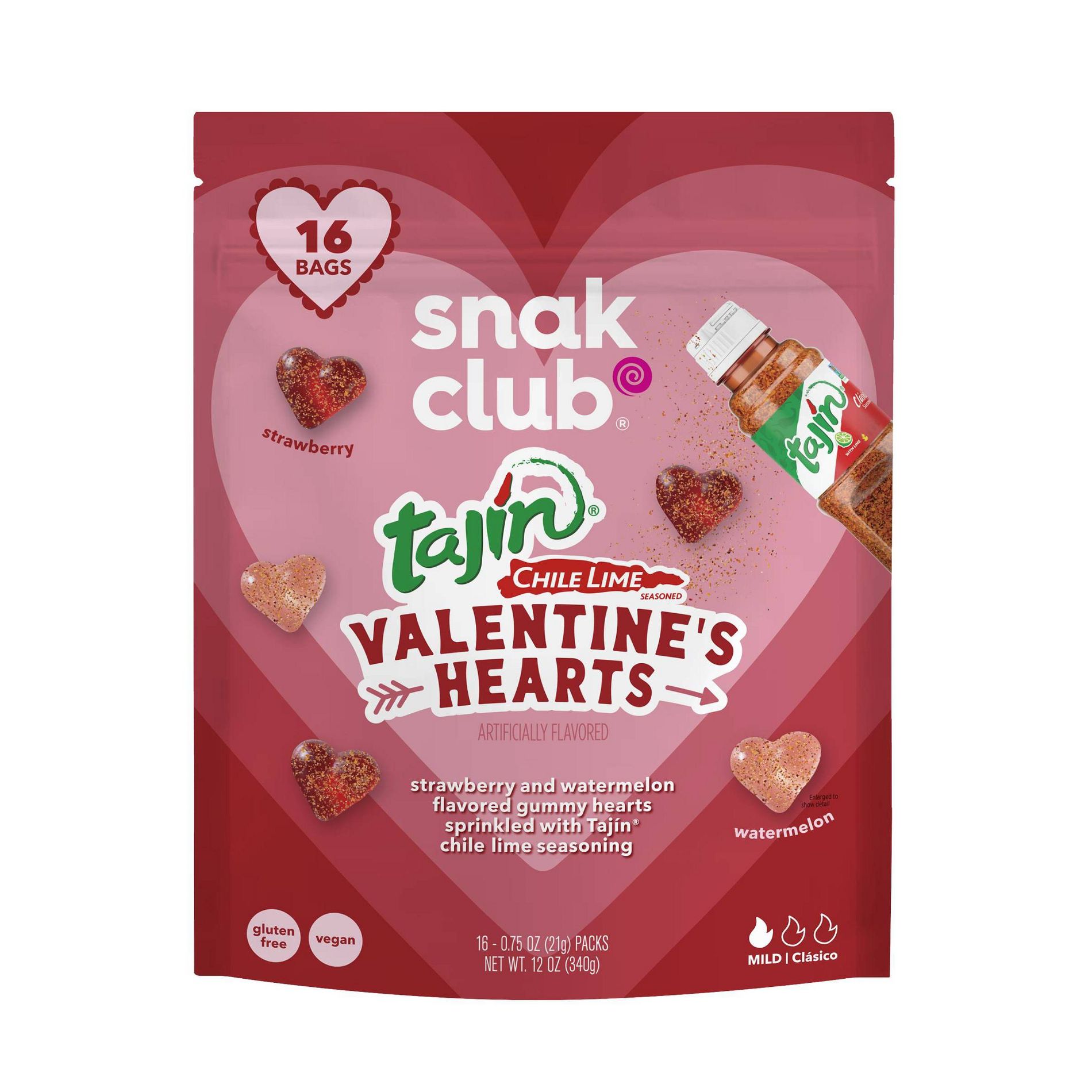 Snak Club Tajin Valentine's Classroom Exchange Heart Gummies Multi-Pack Candies - 12oz/16ct