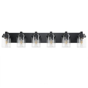 AndMakers 37.5 in. 6-Light Matte Black Wall Sconce with Clear Glass Shade - 1 of 4
