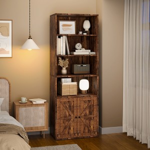 71.4 Inch High Bookcase, Farmhouse Bookcase with Doors and Open Shelves, 6-Tier Freestanding Wooden Bookcase for Living Room, Bedroom, Office - 1 of 4