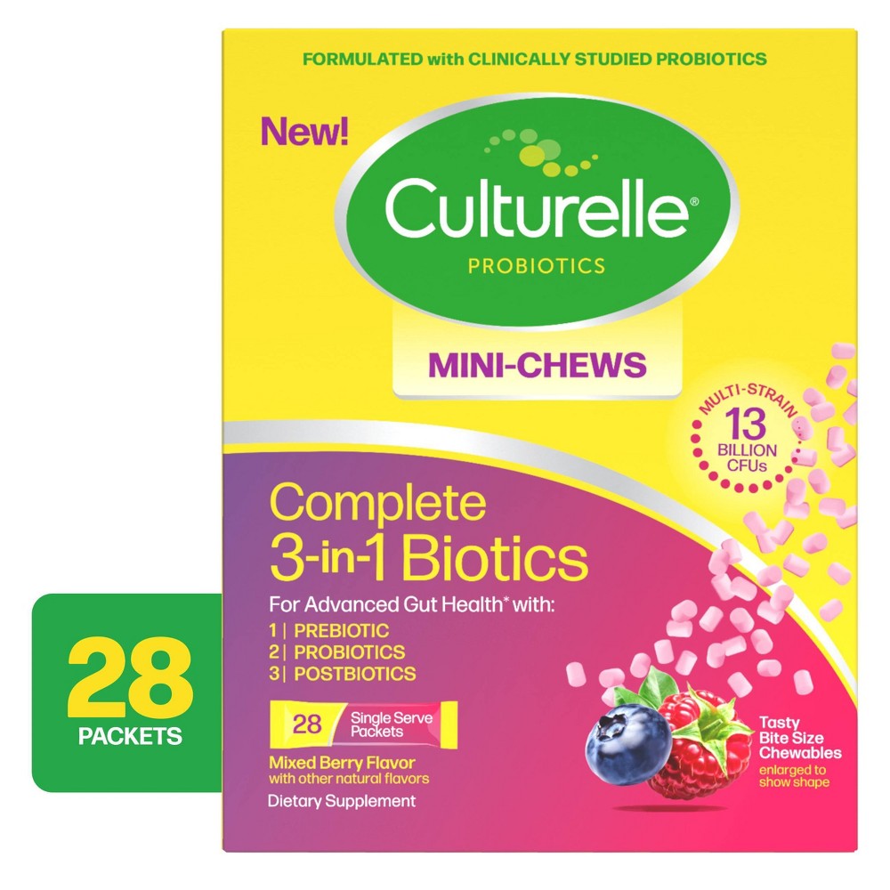 Culturelle Complete 3-in-1 Biotics Multi-Symptom Relief Mini Chewables - Mixed Berry - 28ct