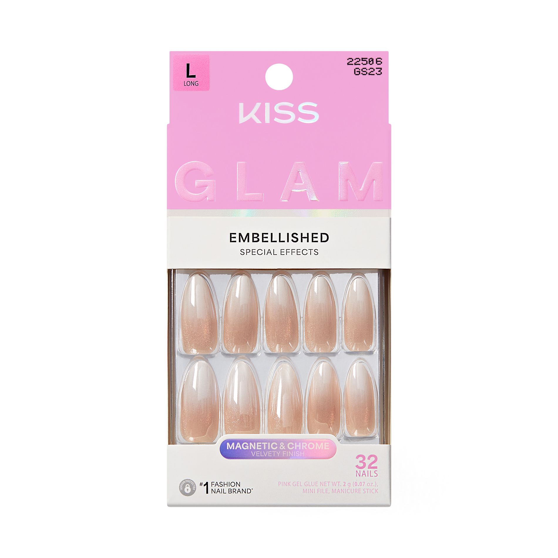 Kiss Nails GLAM Embellished Press-On Fake Nails - Long Almond - Day n Night - 35ct