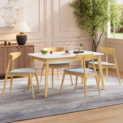 5-Piece Mid Century Modern Dining Set,59" Natural Rectangular Table & 4 Upholstered Chairs for Kitchen Dining Room-Baofuwish