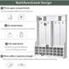 60" Hall Tree，Modern Hallway Coat Rack With Metal Hooks, 24 Shoes Rack, Shoe Cabinet for Entryway Bench Living Room Bedroom, White - 2 of 4