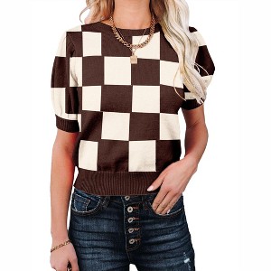 Women's Short Sleeve Sweater Tops 2025 Spring Summer Trendy Crew Neck Casual T Shirts Blouses - 1 of 4