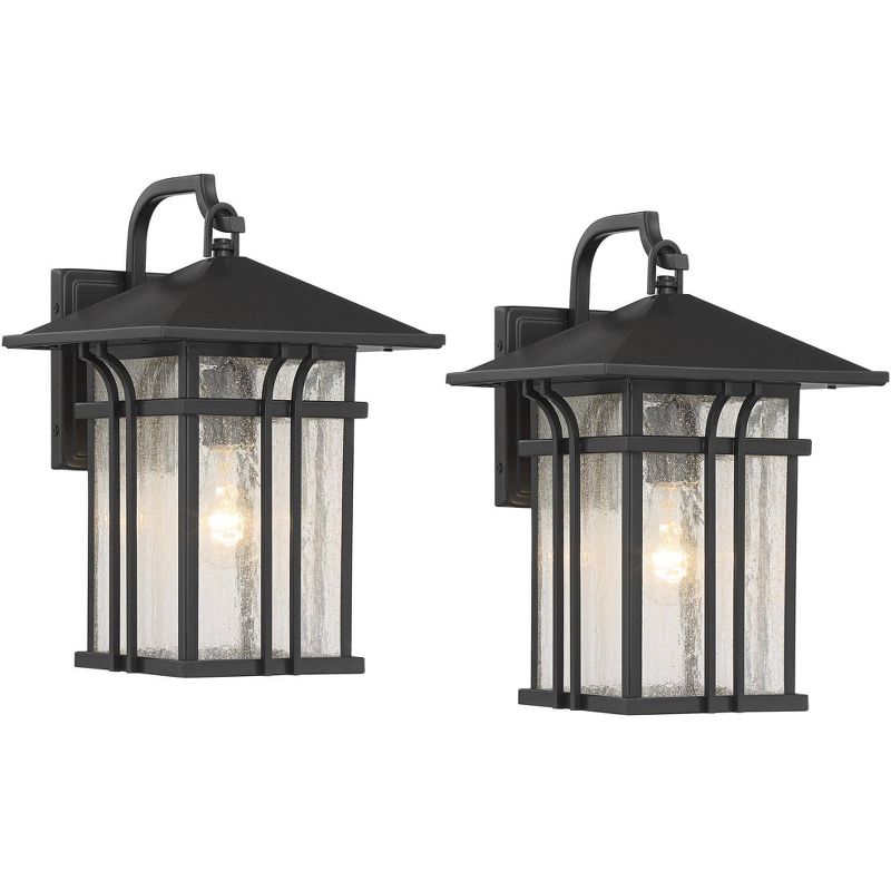 John Timberland Syon Mission Outdoor Wall Light Fixtures Set of 2 Painted Bronze Lantern 14" Clear Seeded Glass for Post Exterior Barn, 1 of 8