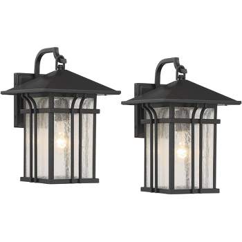 John Timberland Syon Mission Outdoor Wall Light Fixtures Set of 2 Painted Bronze Lantern 14" Clear Seeded Glass for Post Exterior Barn