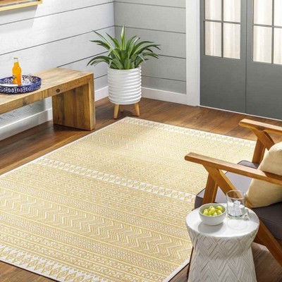 Mark & Day Antibes 5'3" Round Woven Indoor and Outdoor Area Rugs Saffron/Beige
