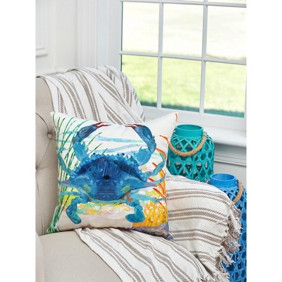Blue Crab Coastal Indoor/Outdoor Polyester Throw Pillow