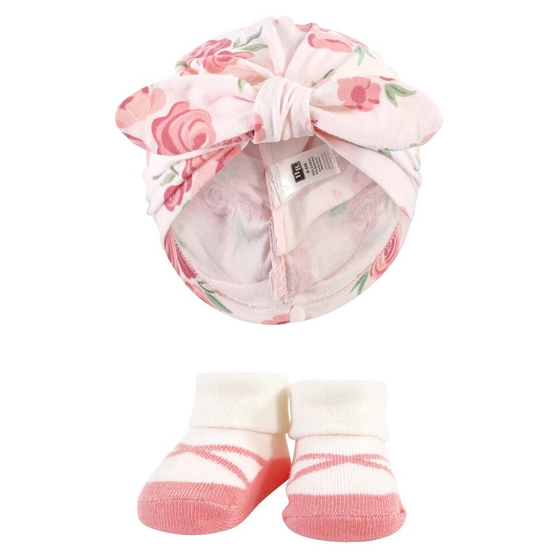 Hudson Baby Infant Girl Turban and Socks Set, Blush Rose Leopard, One Size, 4 of 5