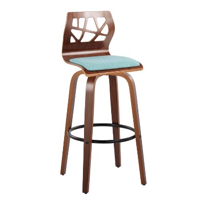 Teal Fabric Walnut Wood Black Metal Swivel Barstool Set