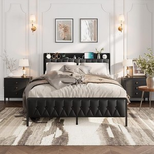 Upholstered Platform Bed Frame with Headboard, Sturdy Metal Frame and Soft PU Fabric, Noise-Free Easy Assembly - 1 of 4