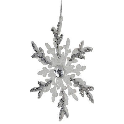 Set of 4 White and Silver Glitter Snowflake Ornaments