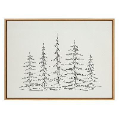 Minimalist Evergreen Trees Sketch Natural Framed Canvas Wall Art