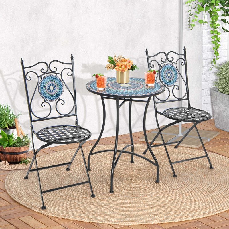 Costway Set of 2/4 Mosaic Chairs for Patio with Decorative Backrest Heavy-Duty Frame, 2 of 9