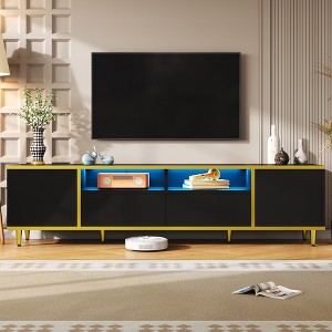 Modern TV Stand TV Console Media Console Entertainment Center with LED Lights, 2 Drawers, 2 Cabinets&2 Shelves, Gold+Black/White-ModernLuxe - 1 of 4