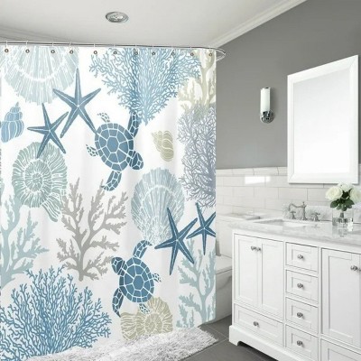 LunaLulinlk Blue Turtle Fabric Bathroom Curtain, 72" x 72"