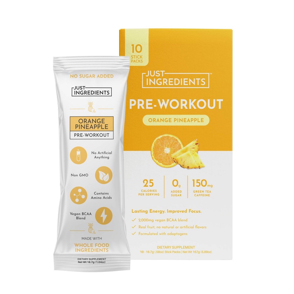 Just Ingredients Pre-Workout Sports Drink Powder Packet - Orange Pineapple - 5.89oz/10ct