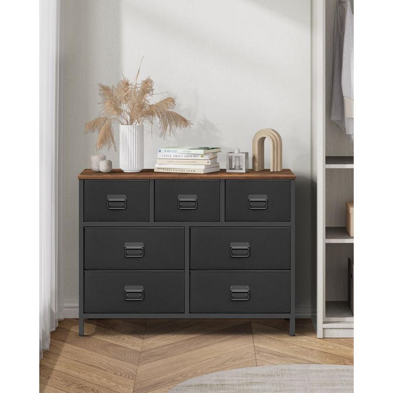 SONGMICS Dresser for Bedroom, Storage Organizer Unit with 7 Fabric Drawers, Chest of Drawers, Steel Frame, Rustic Brown and Black, 2 of 8
