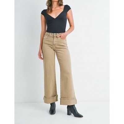 Women's Cuffed Palazzo Wide Leg Jeans - JBD.