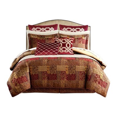 California King Red Chenille Jacquard Patchwork Comforter Set