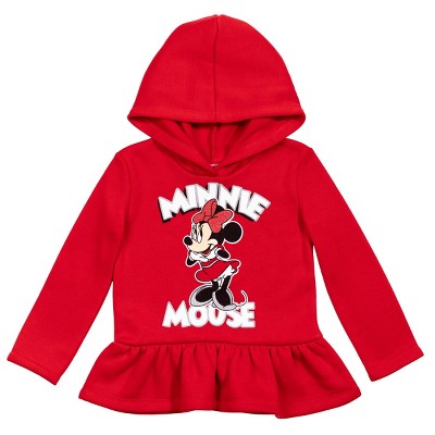 Mickey Mouse & Friends Minnie Toddler Girls Fleece Ruffle Fashion Pullover Hoodie Red 