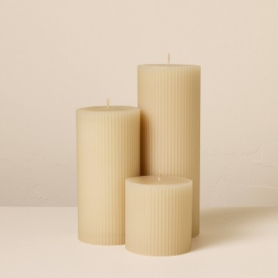 3ct Unscented 3x3/3x6/3x8 Ribbed Pillar Candles - Hearth & Hand™ with Magnolia