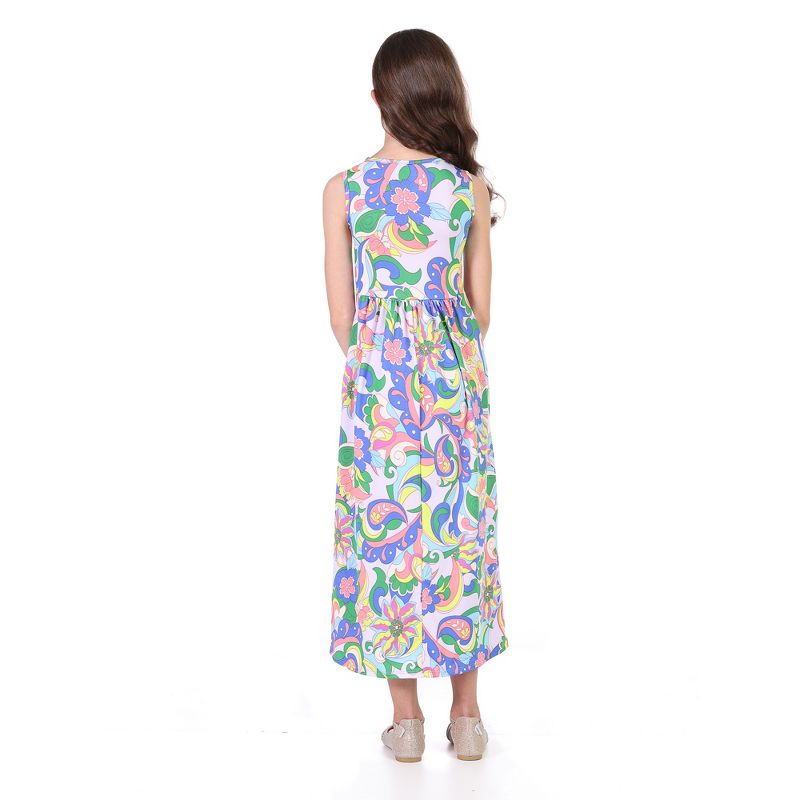 24seven Comfort Apparel Pastel Floral Print Sleeveless Girls Pocket Maxi Dress, 3 of 5