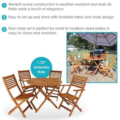 Meranti Wood Teak Oil Finish 5-Piece Folding Patio Dining Set