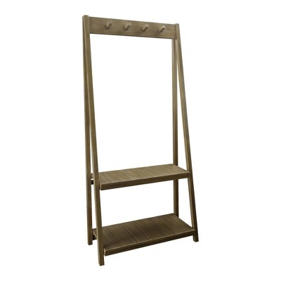 Folding Coat Rack with Four Hooks and Two Shelves Alpine Gray - Flora Home