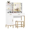 Makeup Vanity Desk with Lighted Mirror & Power Outlet,Makeup Table with 2 Drawers,9 Open Shelves & 2 Cabinets,with Cushioned Stools-White - 2 of 4