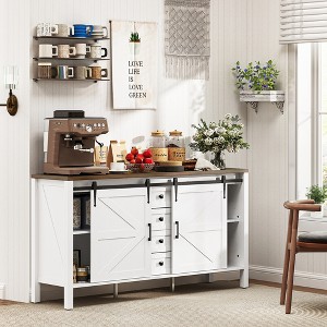 HOMCOM 59 Inch Farmhouse Sideboard Buffet Cabinet with Thick Top, Coffee Bar Cabinet with Sliding Barn Doors, Drawers, Adjustable Shelves, White - 1 of 4