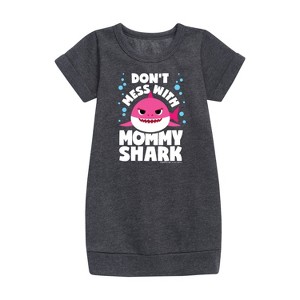 - Baby Shark - Don't Mess With Mama Shark Graphic Short Sleeve Fleece Dress - 1 of 4