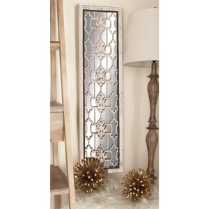 Wood Geometric Carved Wall Decor with Mirror, Set of 2 - Olivia & May: Luxury Glam Style Vertical Panels - 1 of 4