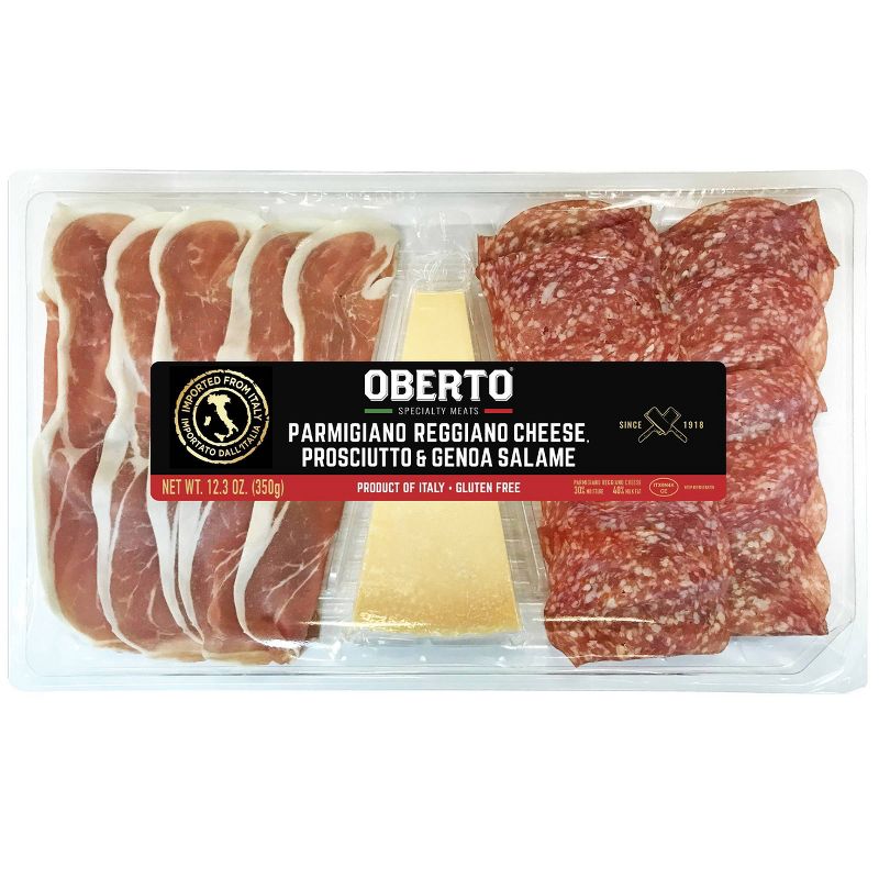 Oberto Charcuterie Prosciutto, Genoa Salame, Parmigiano Reggiano Cheese Platter - 12.3oz, 1 of 8
