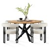 5-Piece Dining Set for 4 Round Dining Table with Velvet Upholstered Chairs and Crossed Metal Legs For Dining Room, Living Room, Farmhouse-Tanpinhause - 2 of 4