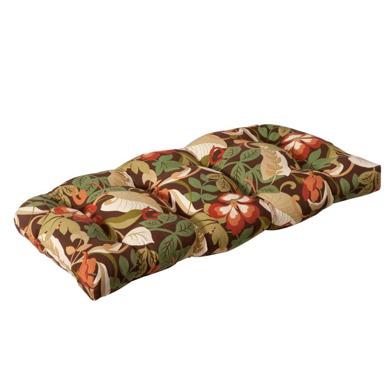 Outdoor Wicker Bench/Loveseat/Swing Cushion - Brown/Green Floral - Pillow Perfect, 1 of 5