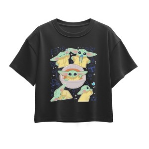 Girls' - The Mandalorian - Grogu Stickers Short Sleeve Boxy Graphic T-Shirt - 1 of 1