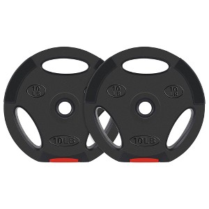 Signature Fitness Standard Coded and Vinyl Coated Olympic Weight Plate for Muscle Strengthening and Endurance Training, Black (Set of 2) - 1 of 4