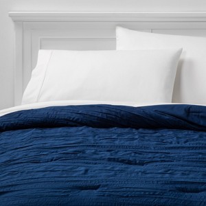 Full/Queen Crinkle Texture Comforter Navy - Room Essentials , Blue
