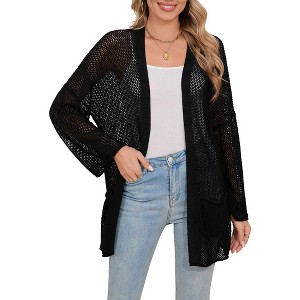 Women's Crochet Cardigan Light Weight Long Sleeve Open Front Hollow Out Thin Cardigan - 1 of 4