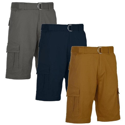 Blu Rock Men's 3-pack Cotton Flex Stretch Cargo Shorts With Belt - Size ...
