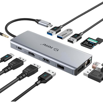 TOTU USB C HUB, Upgraded 13 in 1 Type C Hub Dongle Adapte, Triple Display Docking Station for Windows & MacBook Pro USB C Systems