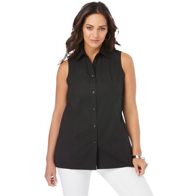 Jessica London Women's Plus Size Stretch Cotton Poplin Sleeveless Shirt