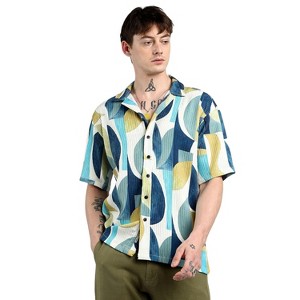 Campus Sutra Men Men's Indigo Blue Oversized Abstract Curves Shirt - 1 of 4